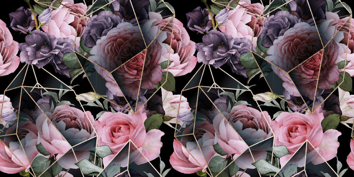 Fleurs roses dans des polygones papier peint mural in your room — zoomed