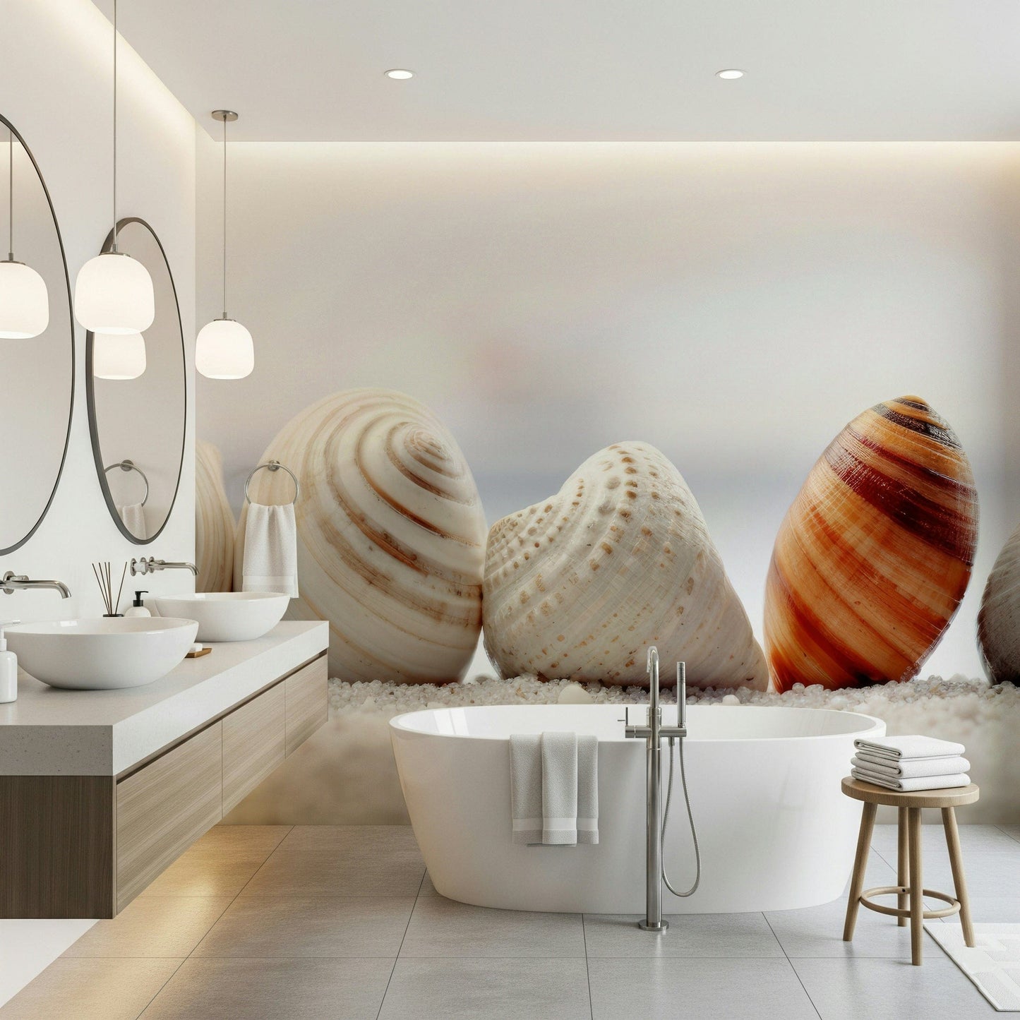 Nautical Seashell Wall Mural – Delicate design with seashells and ocean-inspired colors creating a peaceful beach vibe.