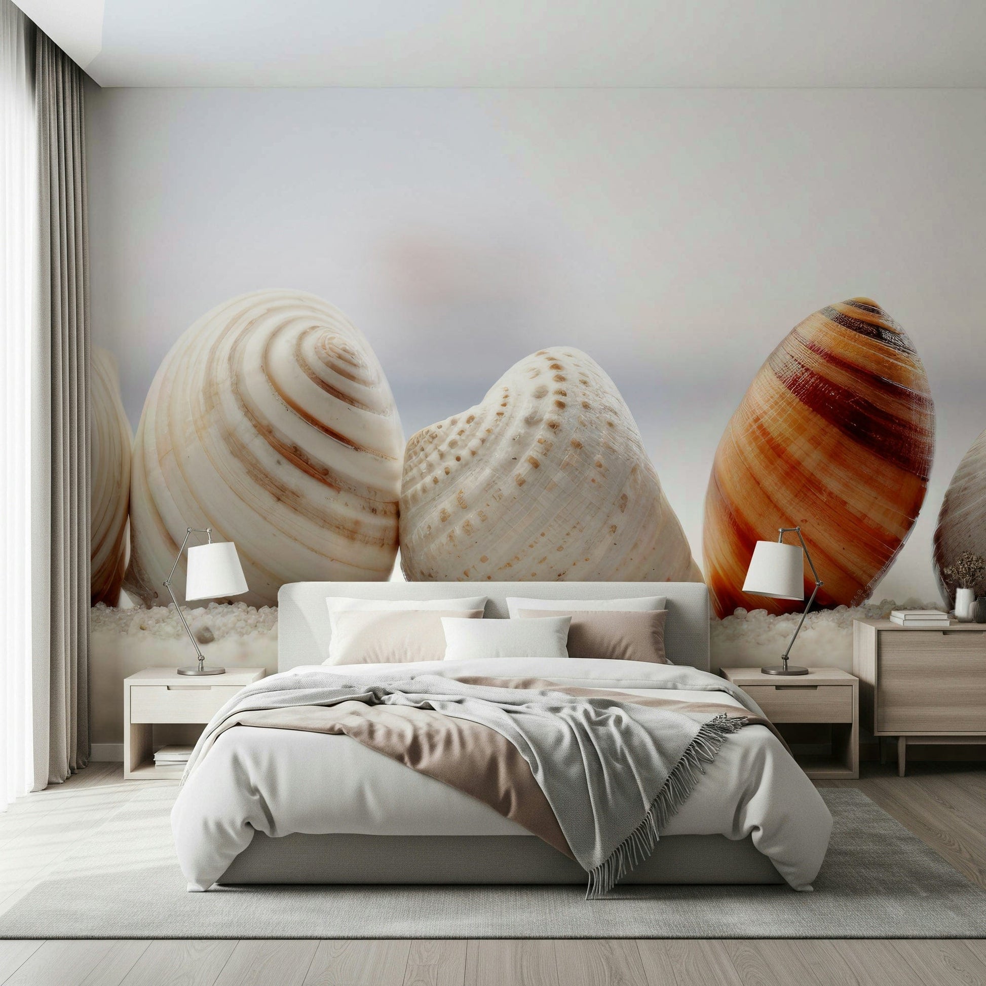 Ocean Harmony Wall Mural – Gentle seaside design with seashell details and soft textures evoking calm and tranquility.