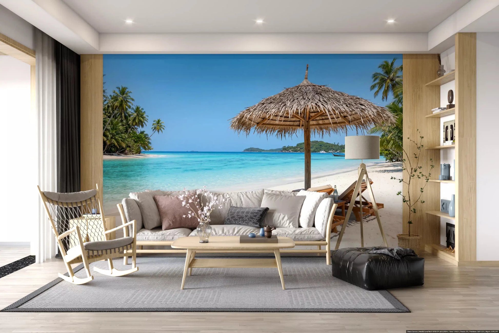 Calm seaside mural for a peaceful home office wall.