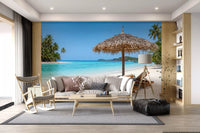 Calm seaside mural for a peaceful home office wall.