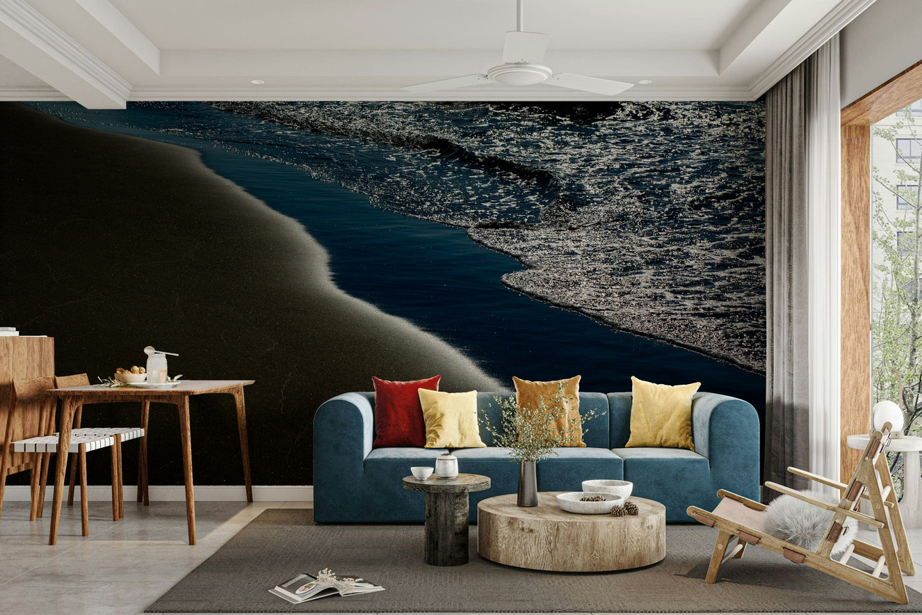 A beautiful wide-angle wall mural of the sea.

