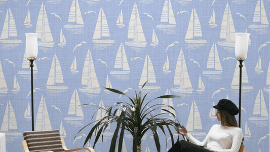 Seaside Regatta sky blue wallpaper

