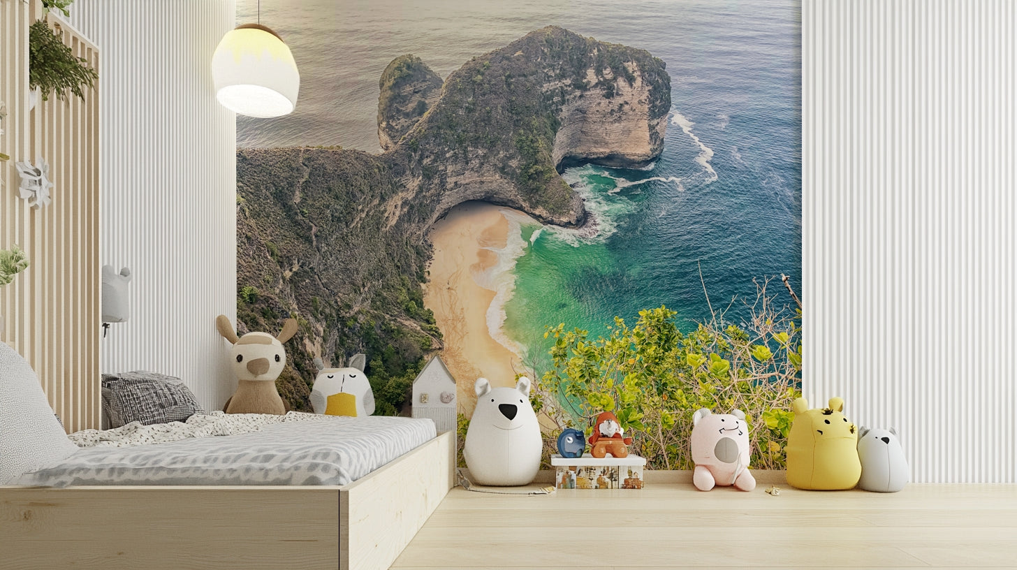 Secret beach escape wallpaper mural with ocean view

