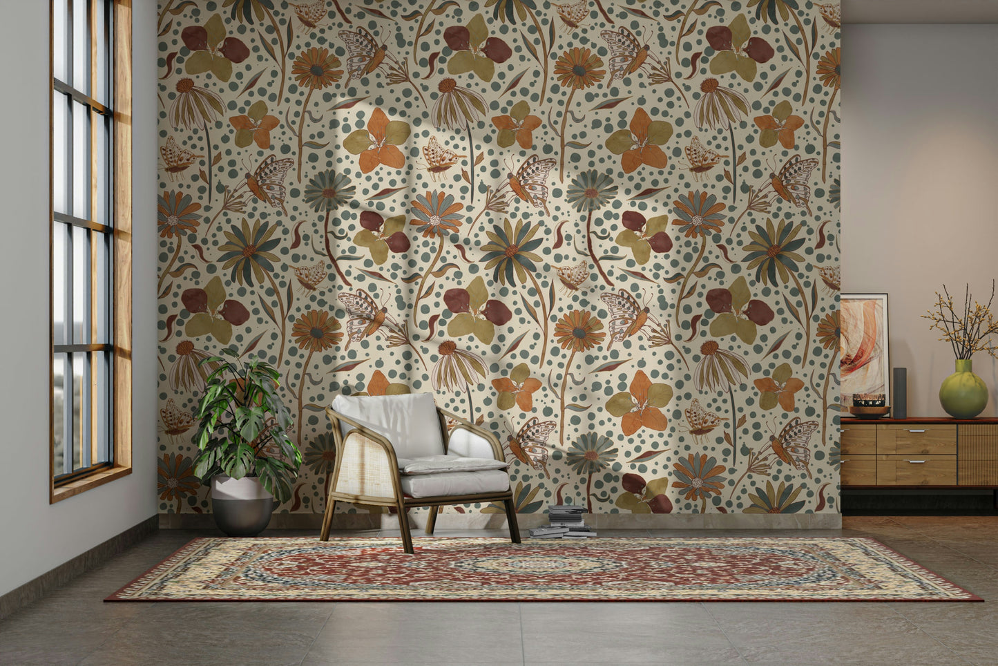 Butterfly wallpaper for walls in earthy tones

