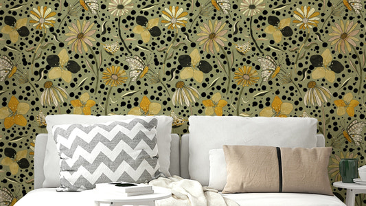 Secret Butterfly Garden wallpaper with soft florals

