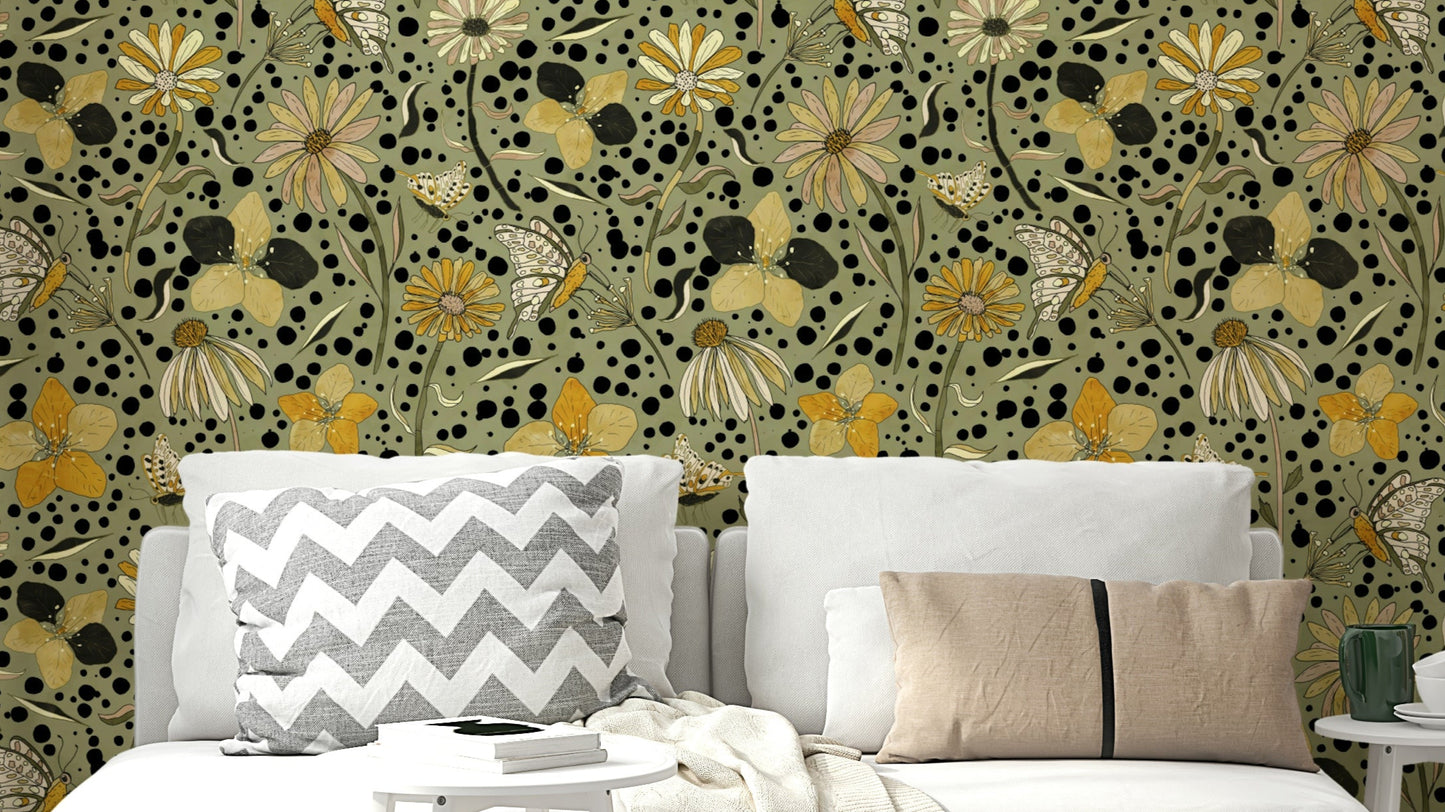 Secret Butterfly Garden wallpaper with soft florals

