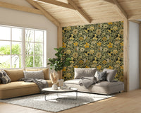 Peaceful wallpaper with floral garden and insects

