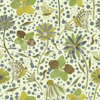 Close-up of a green flower on the wallpaper.

