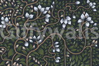 Serene nature Whispering Secrets peel and stick wallpaper leafy backdrop.