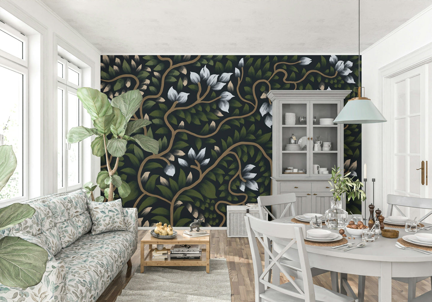 Moody foliage Whispering Secrets peel and stick wallpaper mural art.