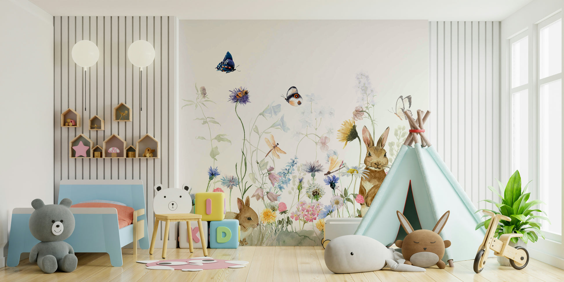 Soft pastel mural wallpaper for nurseries

