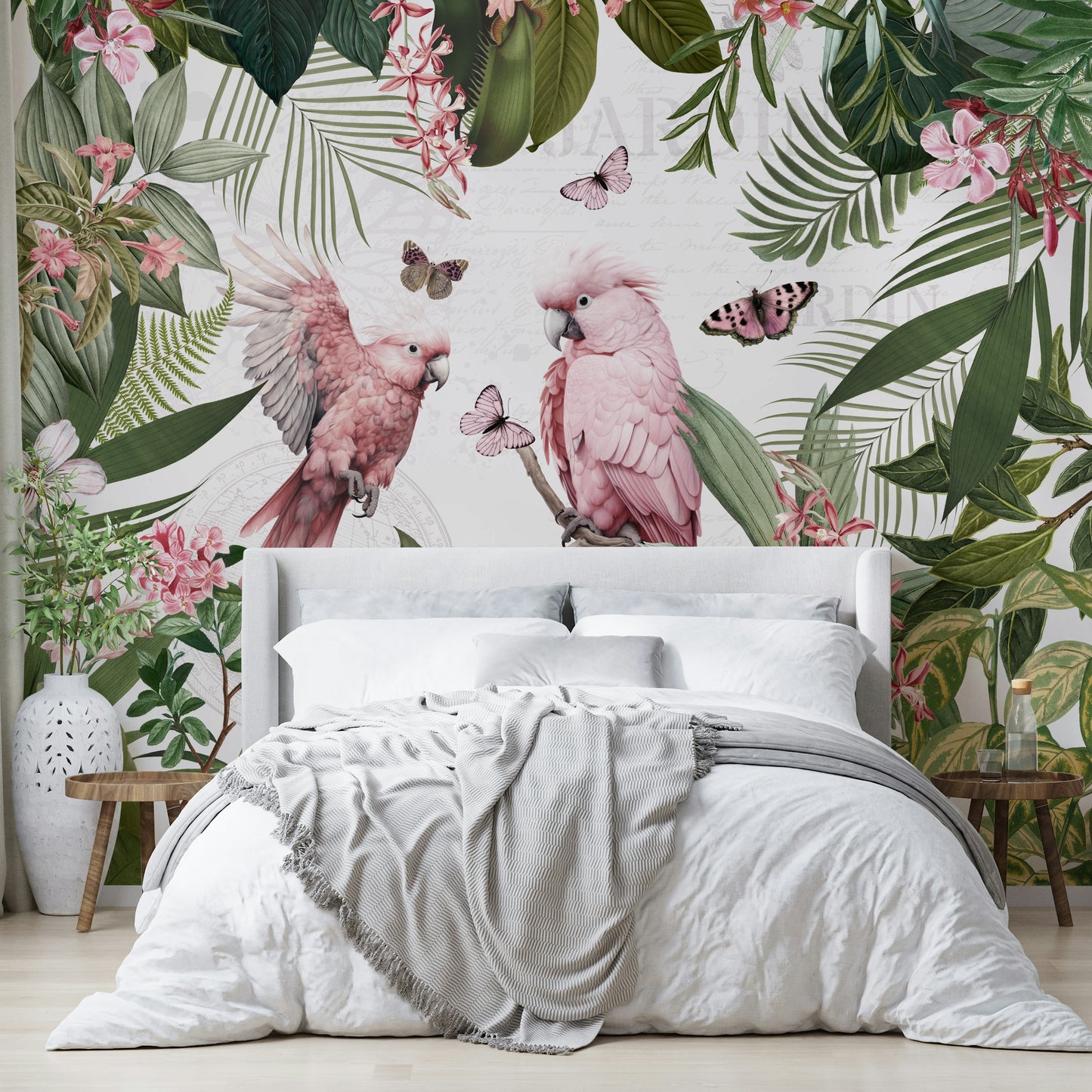 Hand-painted garden wallpaper for bedrooms

