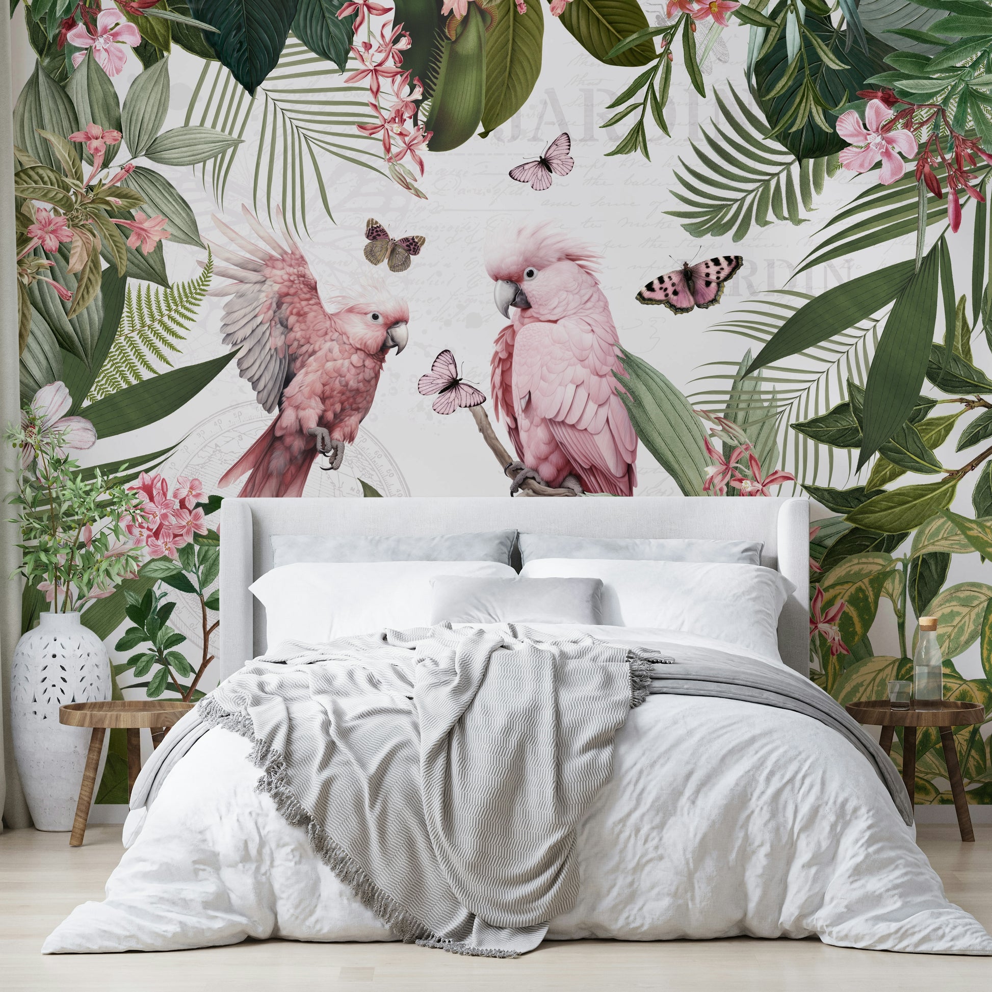 Hand-painted garden wallpaper for bedrooms

