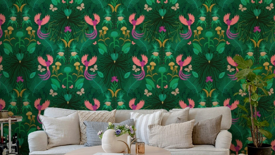 Secret garden wallpaper with floral and foliage design

