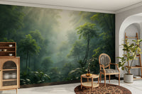 Green rainforest wall mural style

