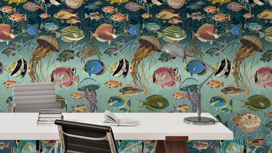 Enchanting Marine Mosaic Wallpaper Mural
