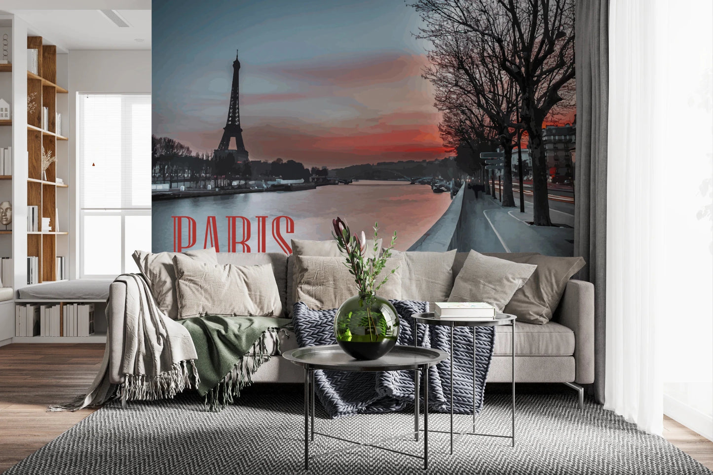Seine and Eiffel Tower Silhouette Wall Mural