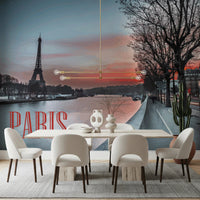 Seine and Eiffel Tower Silhouette Wall Mural