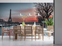 Seine and Eiffel Tower Silhouette Wall Mural