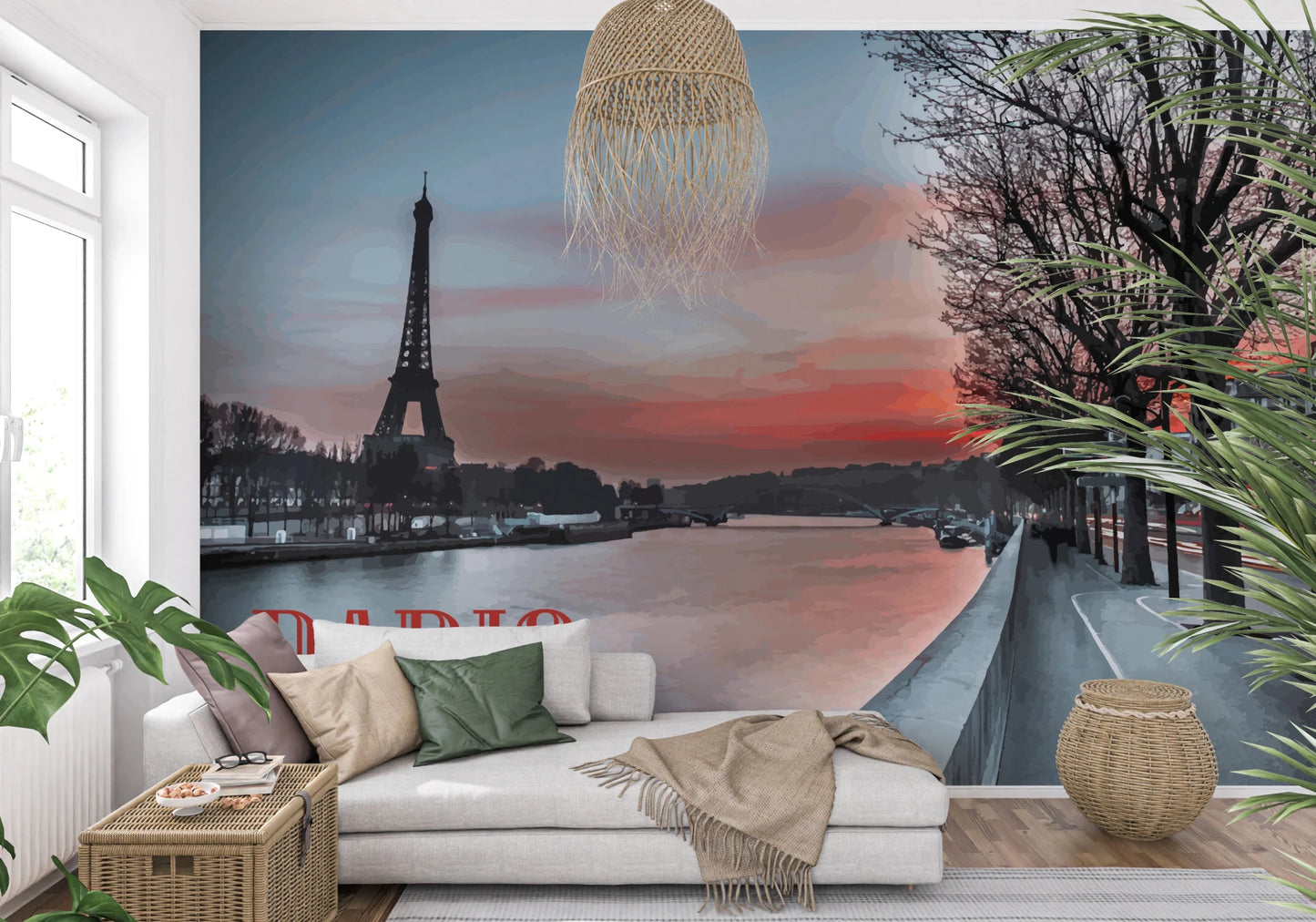 Seine and Eiffel Tower Silhouette Wall Mural