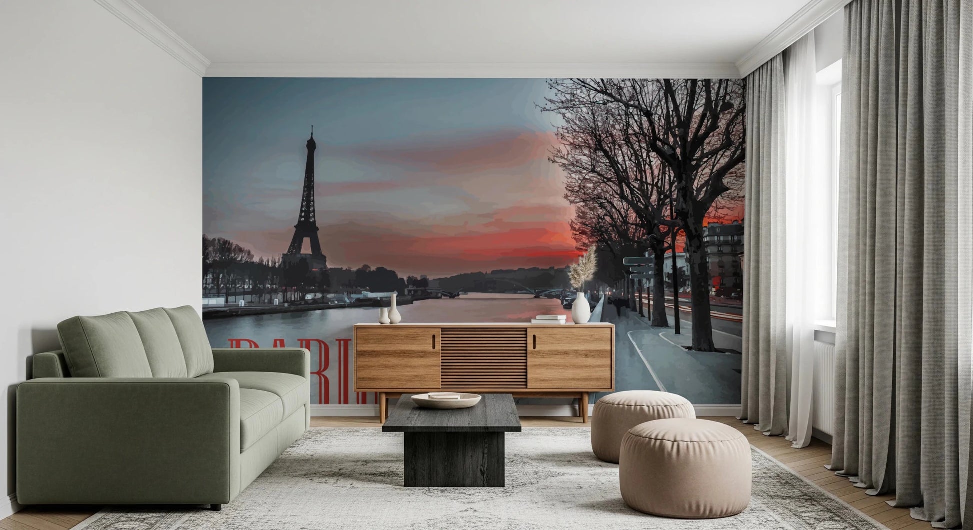 Seine and Eiffel Tower Silhouette Wall Mural