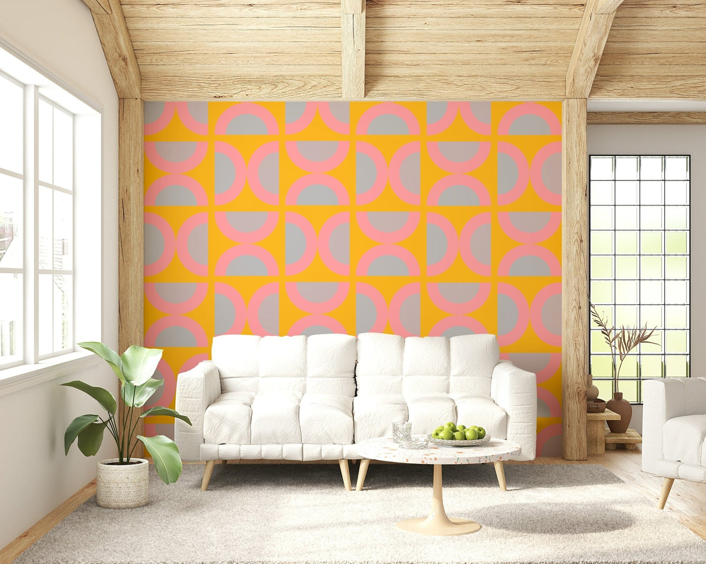 Bright semi-circle pattern peel and stick wallpaper mural