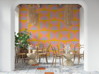 Bold yellow and orange semi-circle pattern wall mural