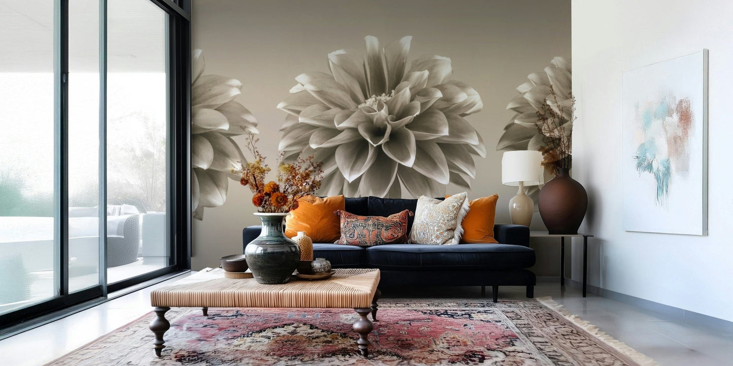 Vintage dahlia wall mural in soft brown