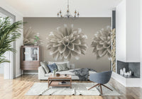 Artistic dahlia wall mural in sepia shades