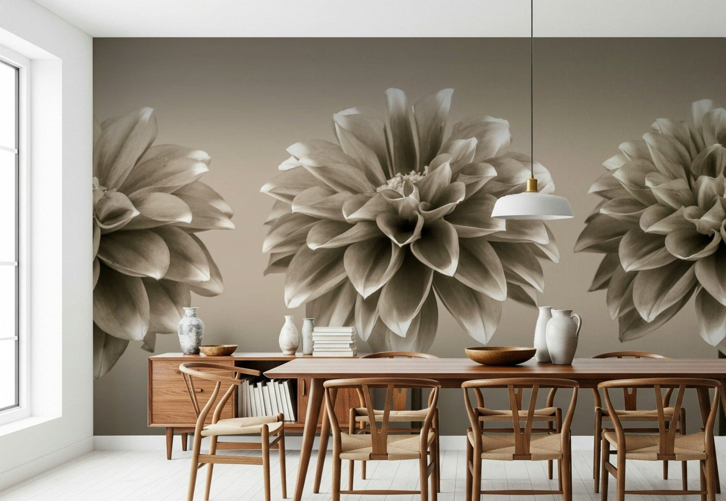 Classic floral wall mural in warm neutrals
