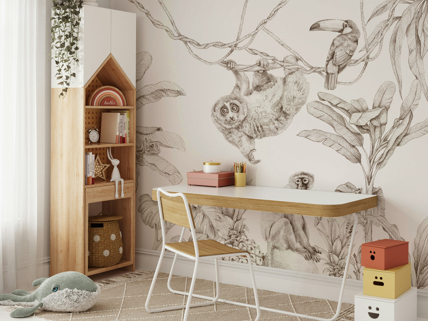 Rustic wallpaper with jungle plants

