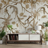 Tropical wall art with mischievous monkeys in a dense jungle setting