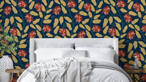 A serene and sophisticated floral wallpaper pattern.
