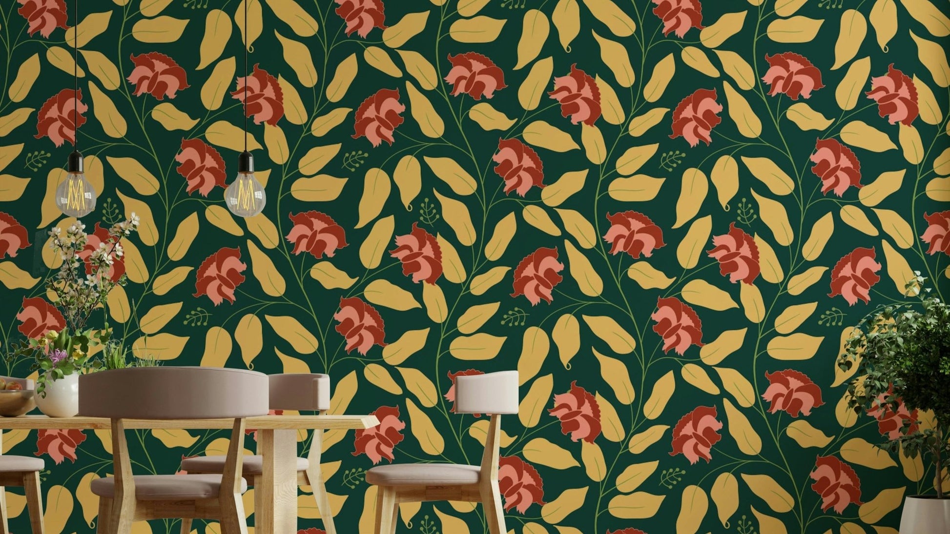 Features intricate floral elements combined with subtle forest imagery.