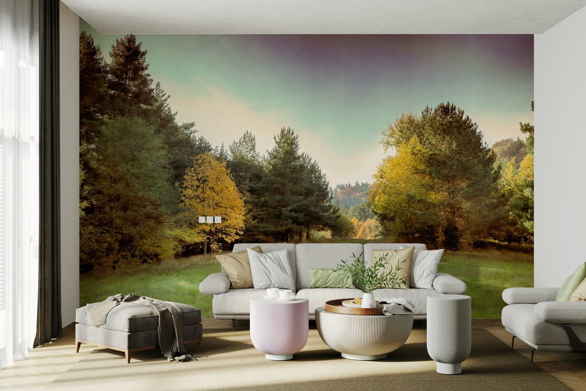The room has a calm and quiet atmosphere due to the artwork.

