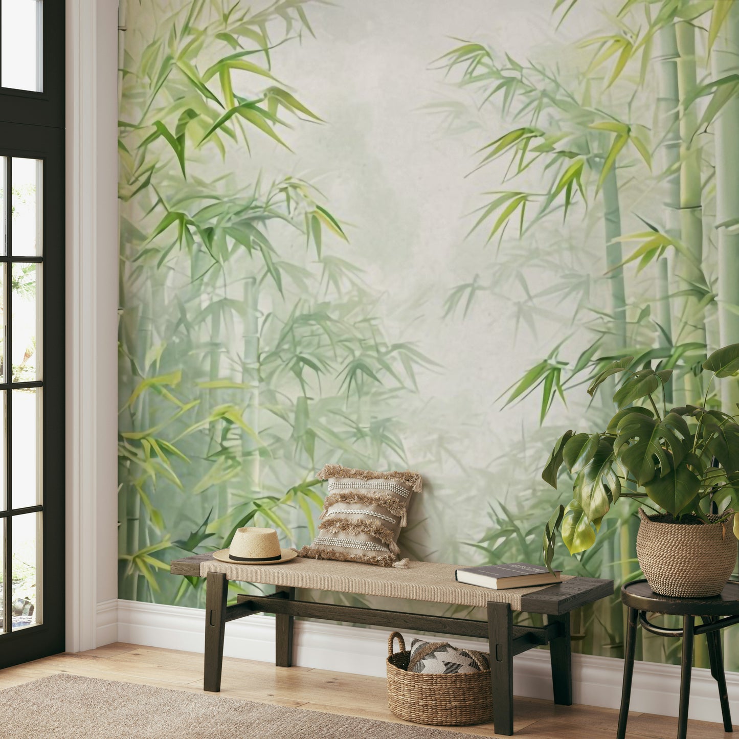 Calming wallpaper design with soft bamboo grove pattern

