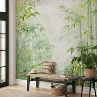 Calming wallpaper design with soft bamboo grove pattern

