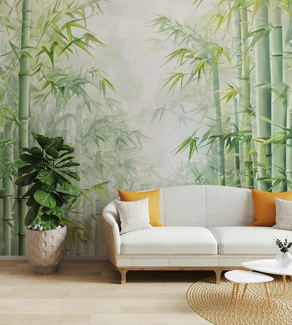 Serene wall decor with graceful green bamboo illustrations

