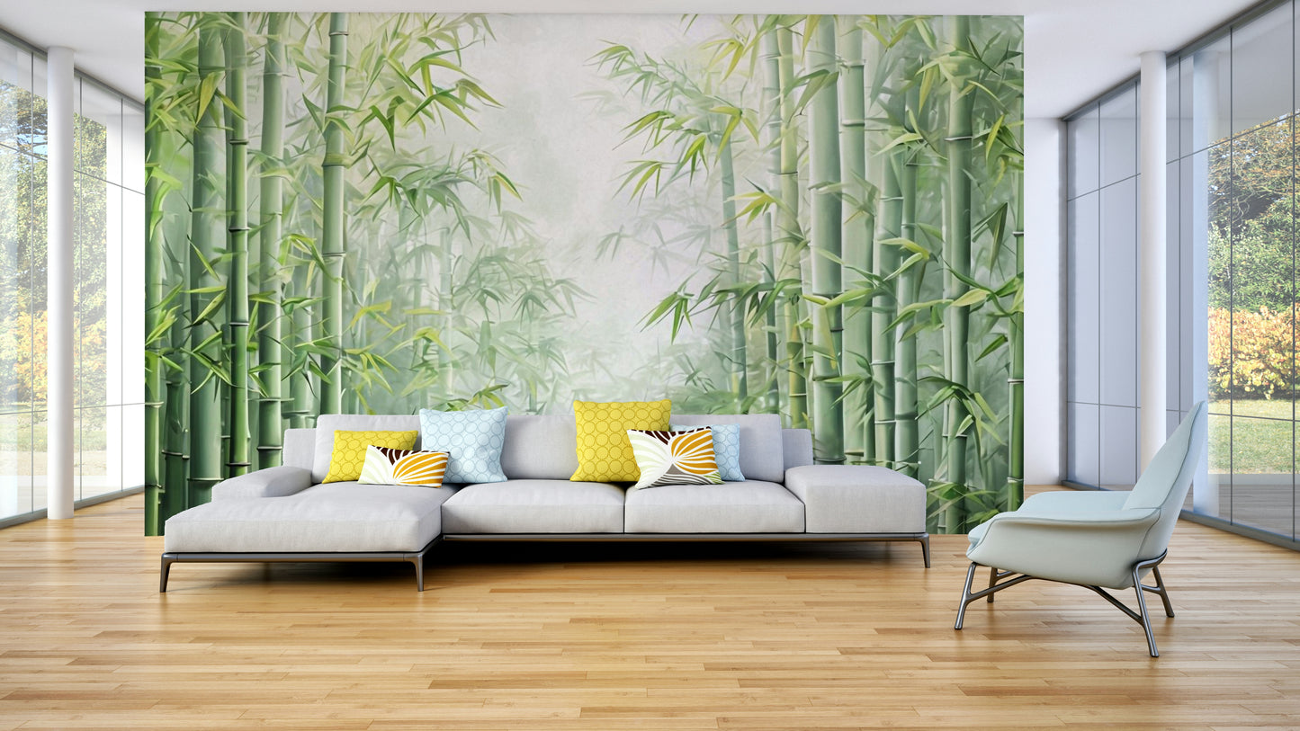 Soothing wallpaper featuring tall bamboo grove design

