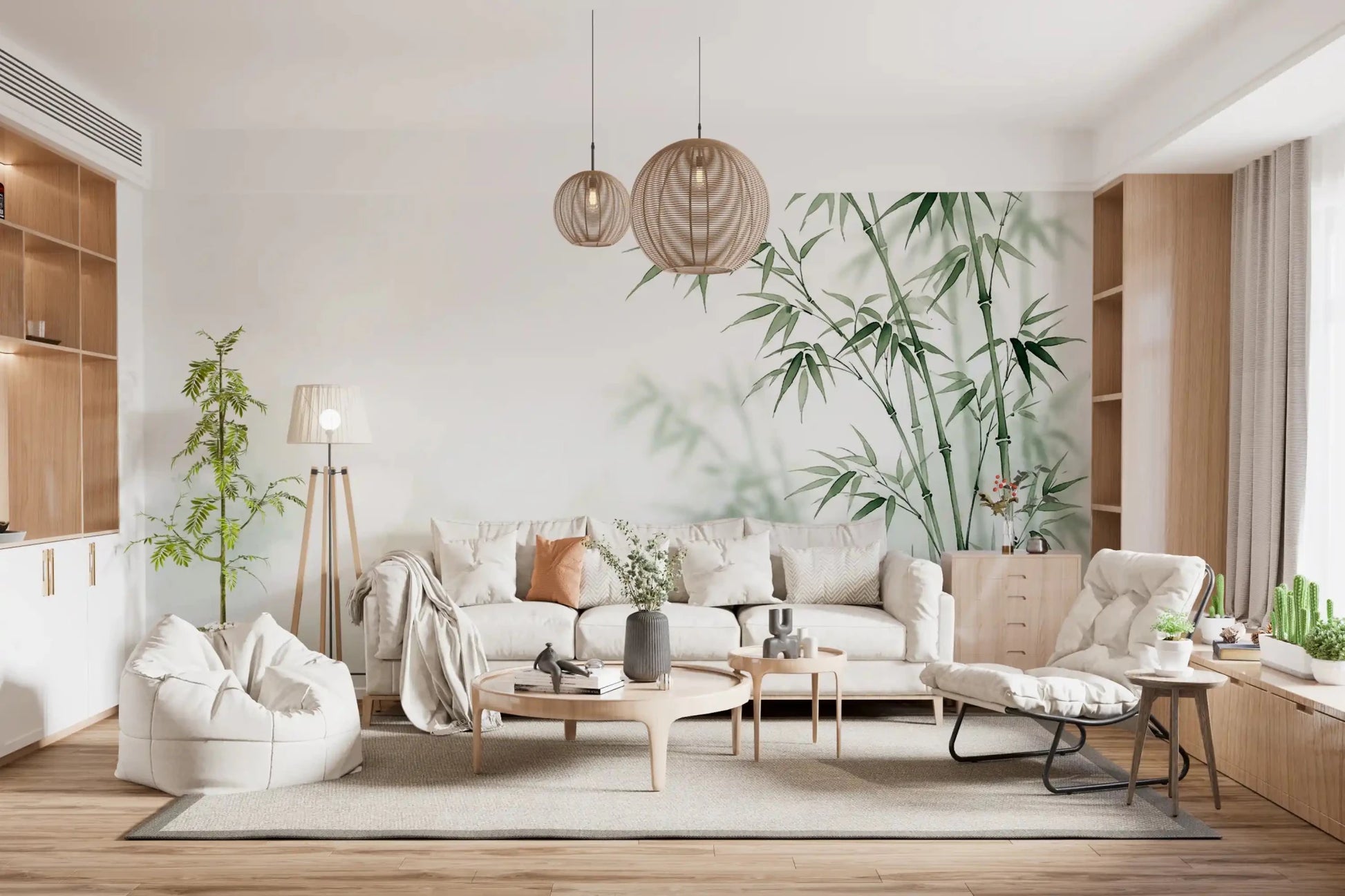 perfect living rooms for Serene bamboo wall mural with soft greens