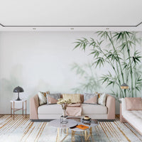 Peaceful bamboo mural with misty background, perfect for hallways.