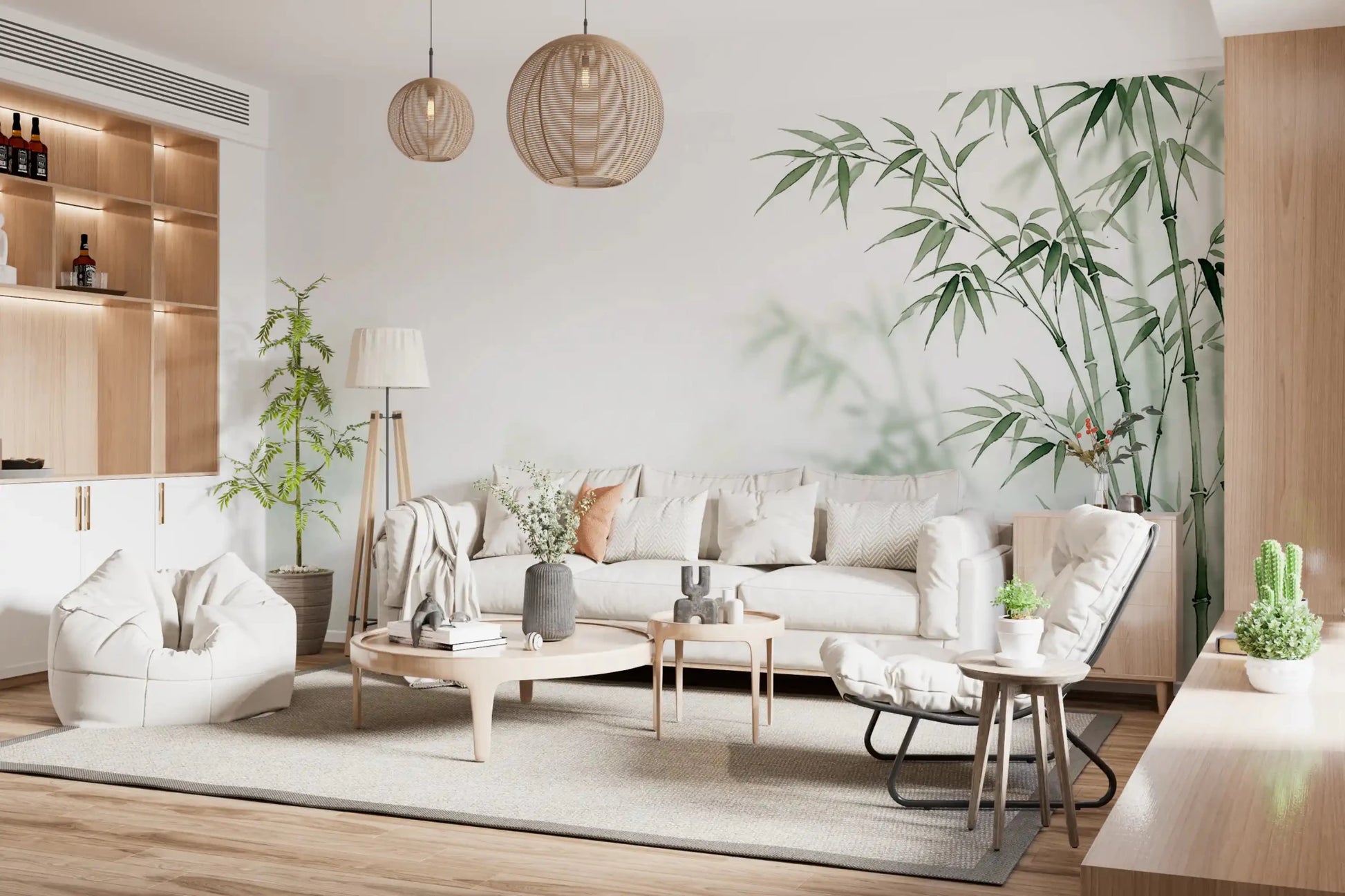 Premium bamboo wall mural with delicate tones, perfect for entryways.