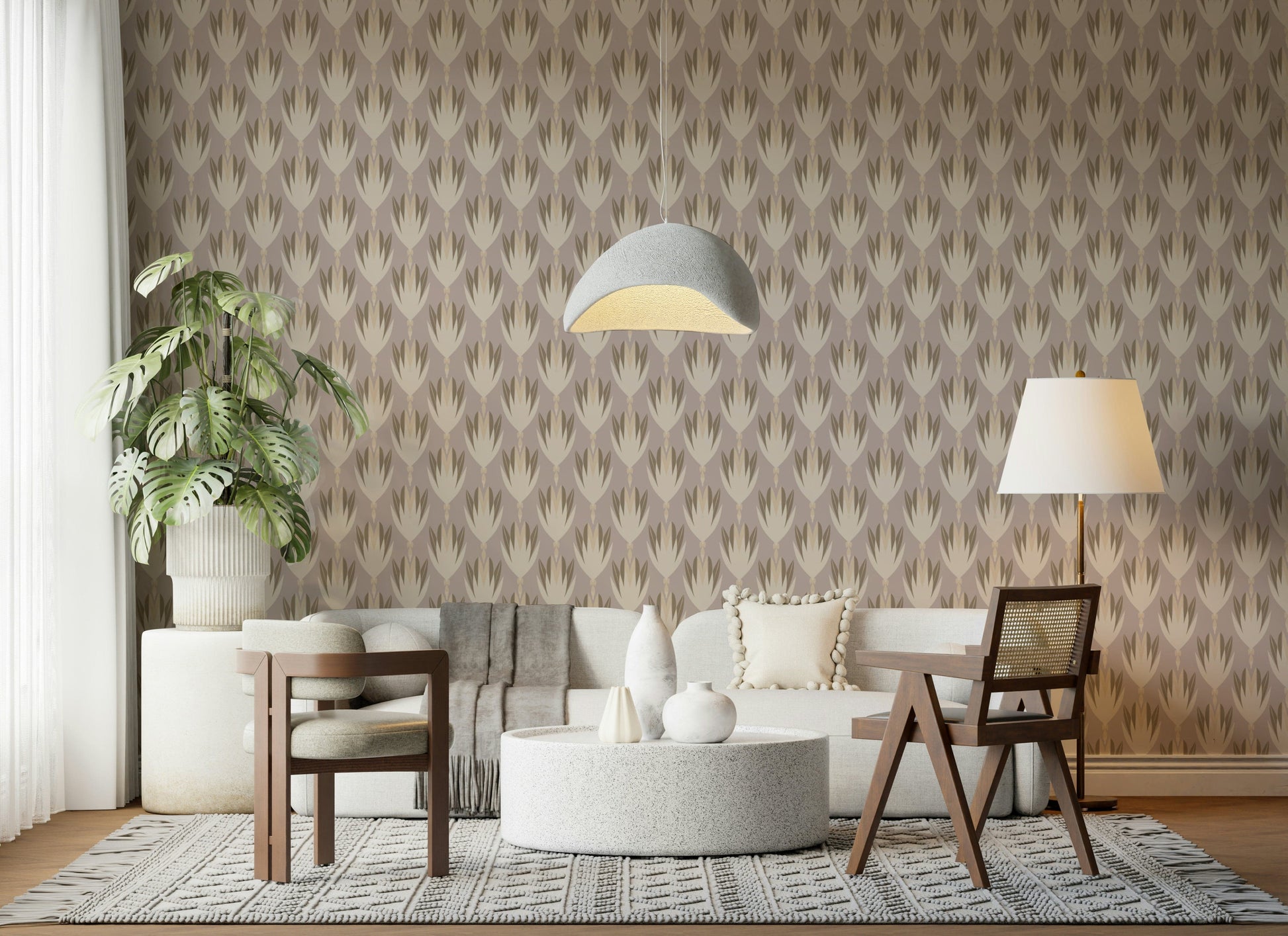 Bloom Echo wall art showcases gentle geometry in beige tones.