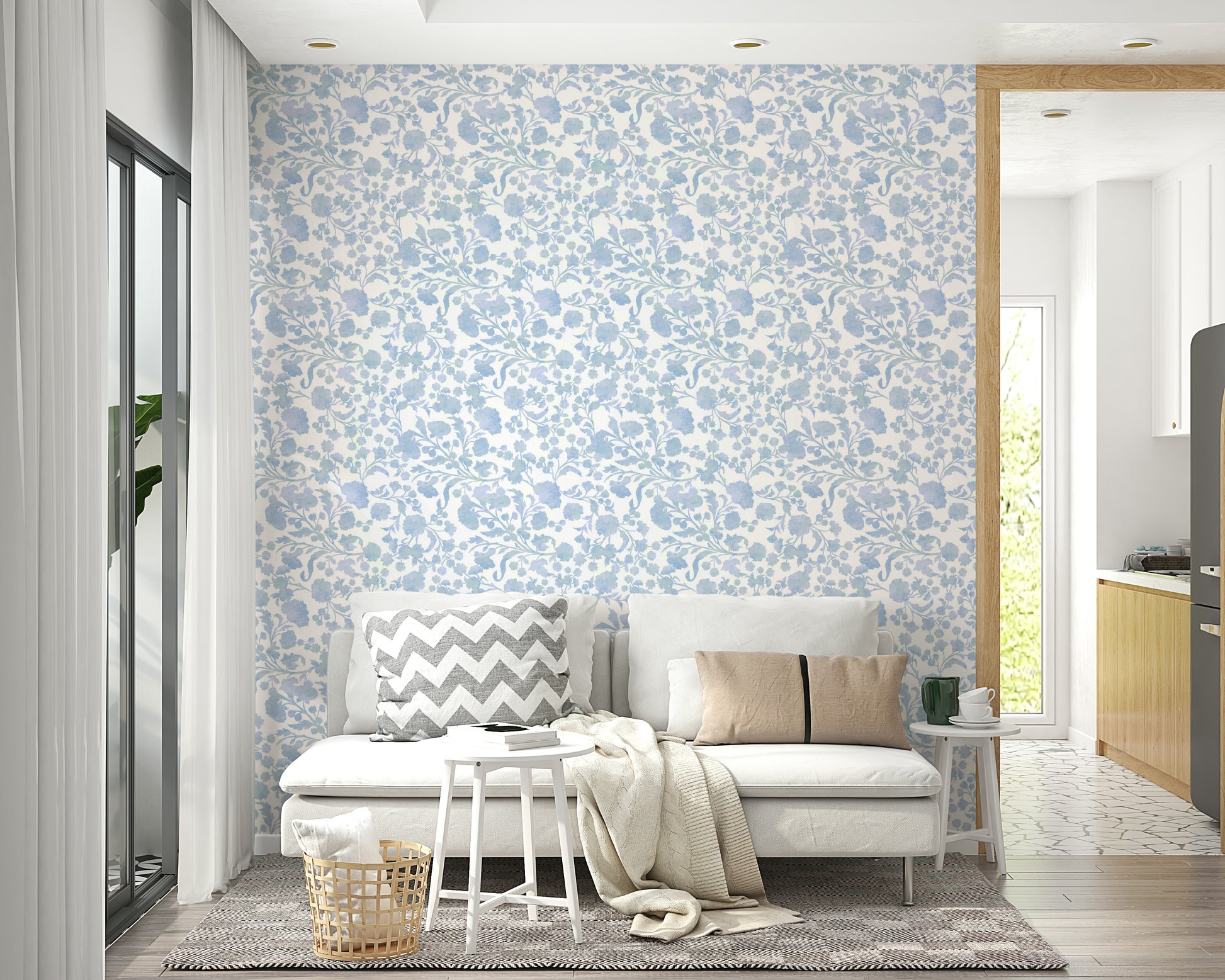 Blue bloom wallpaper for peaceful interior design

