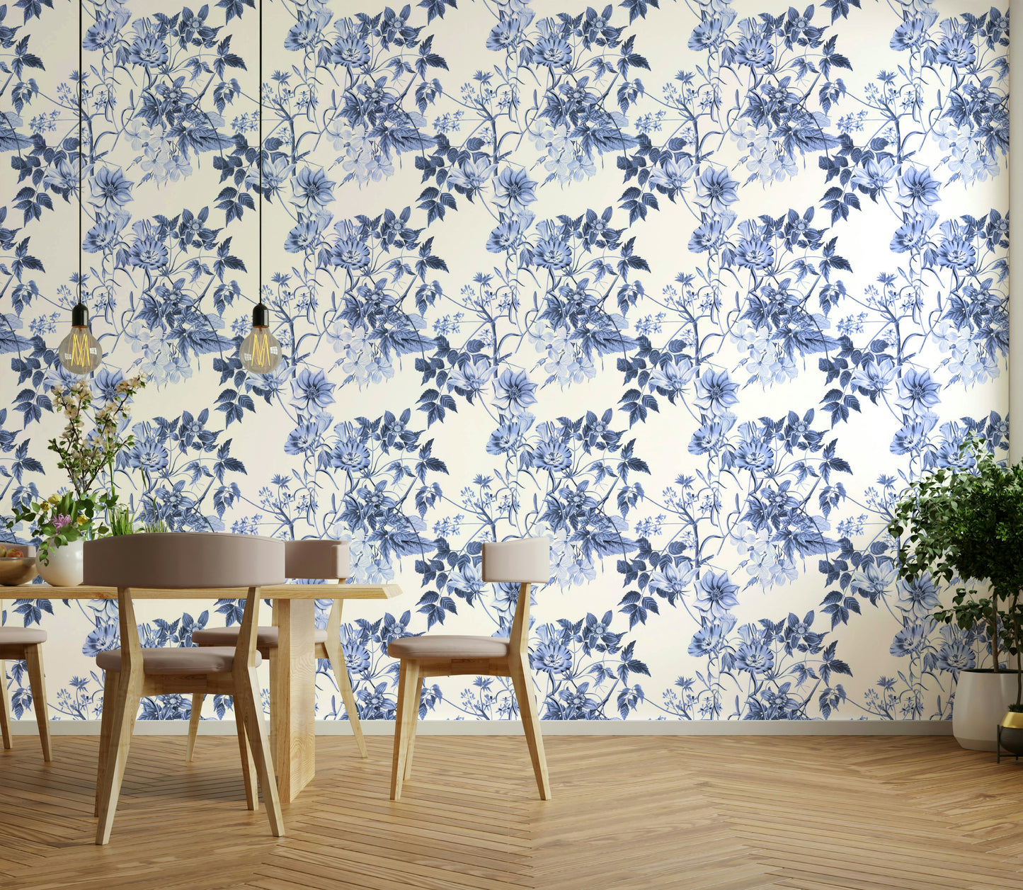 Serene Blue Botanicals Wallpaper⁠