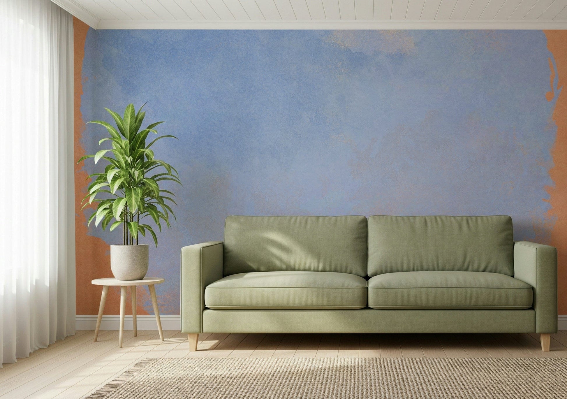 A calming abstract design wallpaper mural that defines a space.