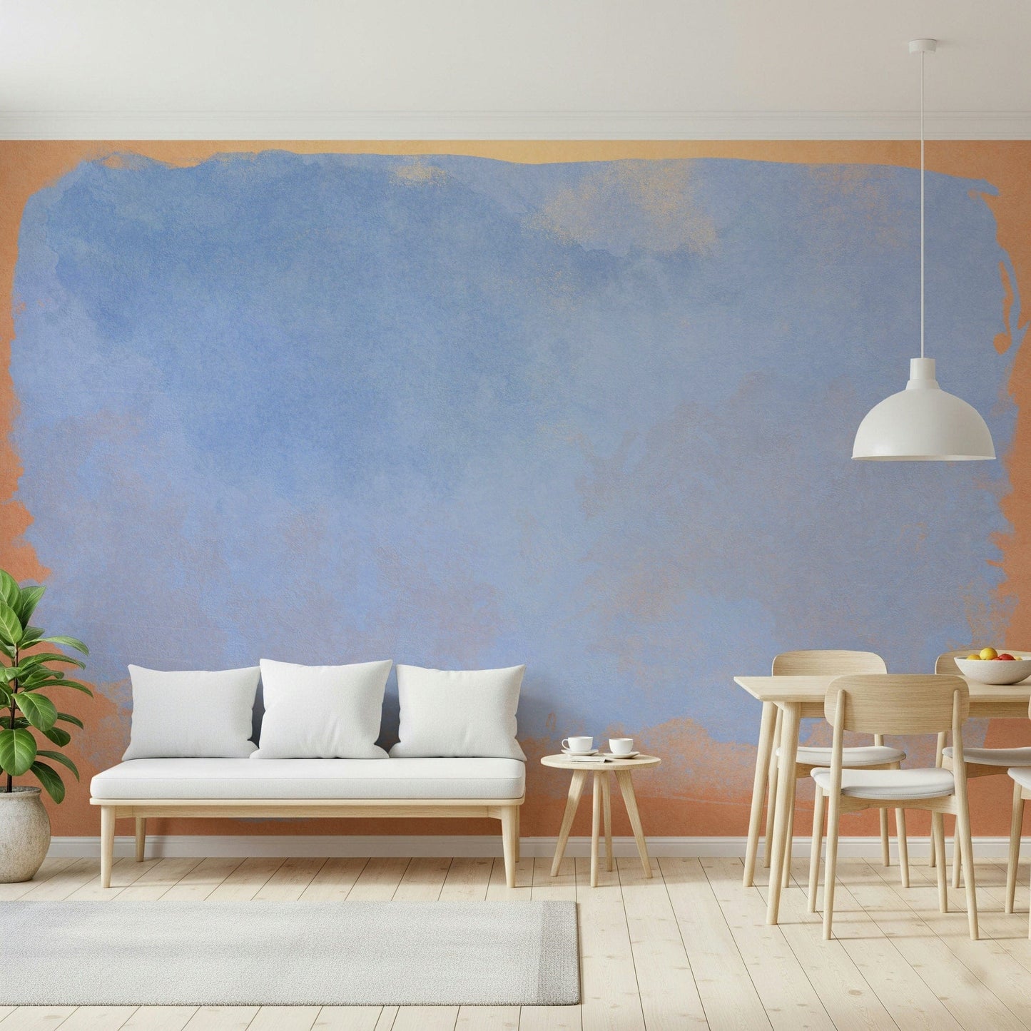 An artistic soft focus mural on minimalist wallpaper.