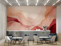 Modern pink and white abstract mural for a sophisticated lounge.