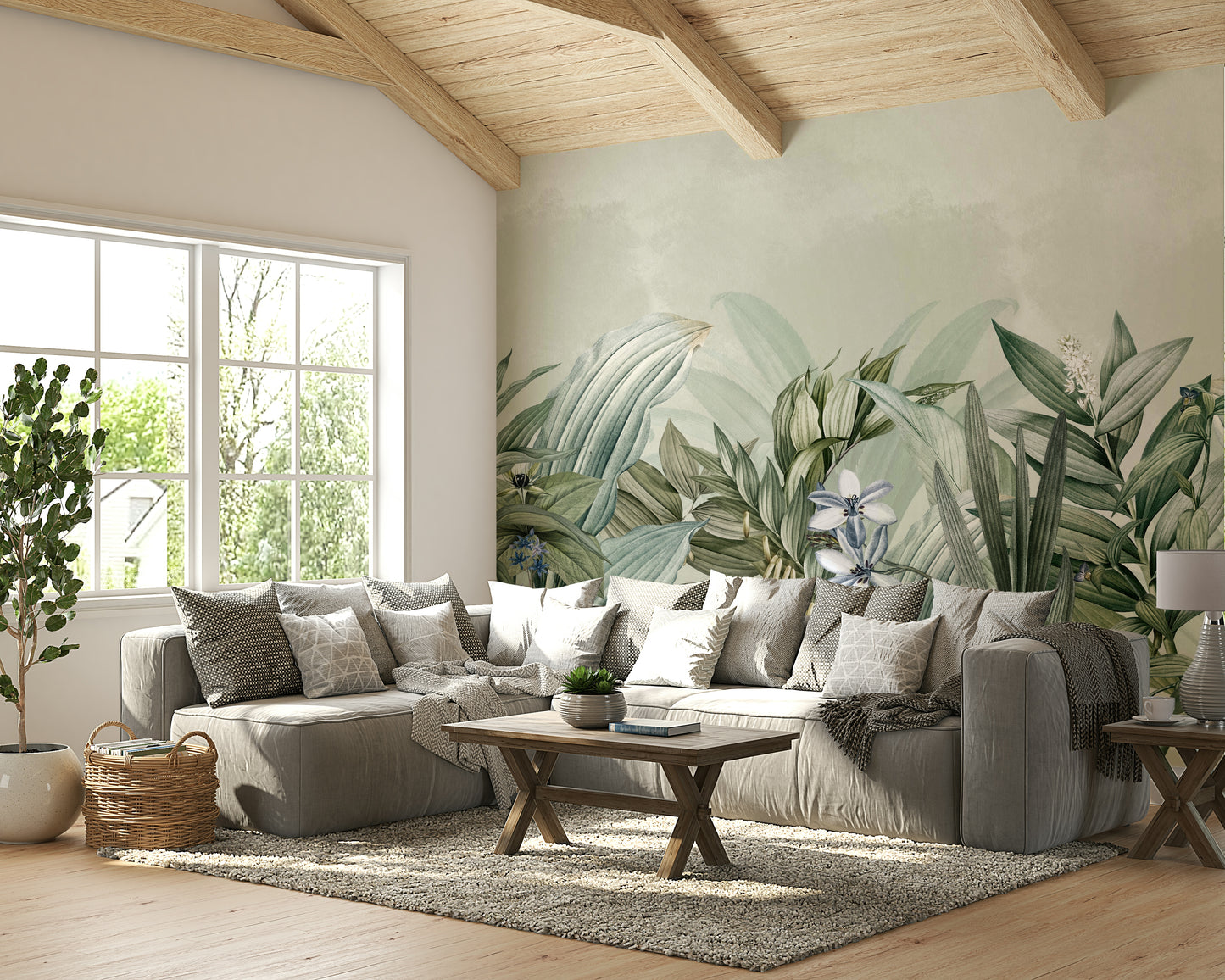Tranquil garden wallpaper for living rooms

